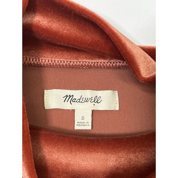 Madewell Velvet VelourTop Womens Small Burnt Orange Short Sleeve Boxy Mock Neck - Picture 6 of 13